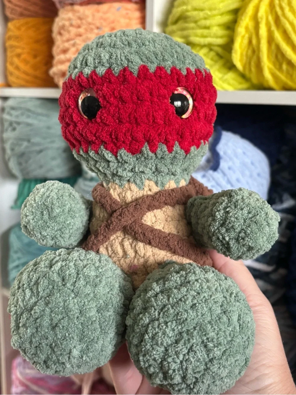 Crochet sitting Teenage Mutant Ninja Turtles plush
